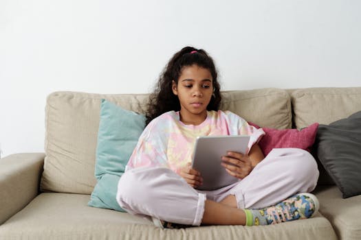 student reading digital textbook on tablet