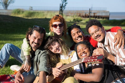 group of friends having a picnic in the park